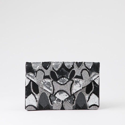 Cartera De Fiesta Mostacilla Floral Negro Humana