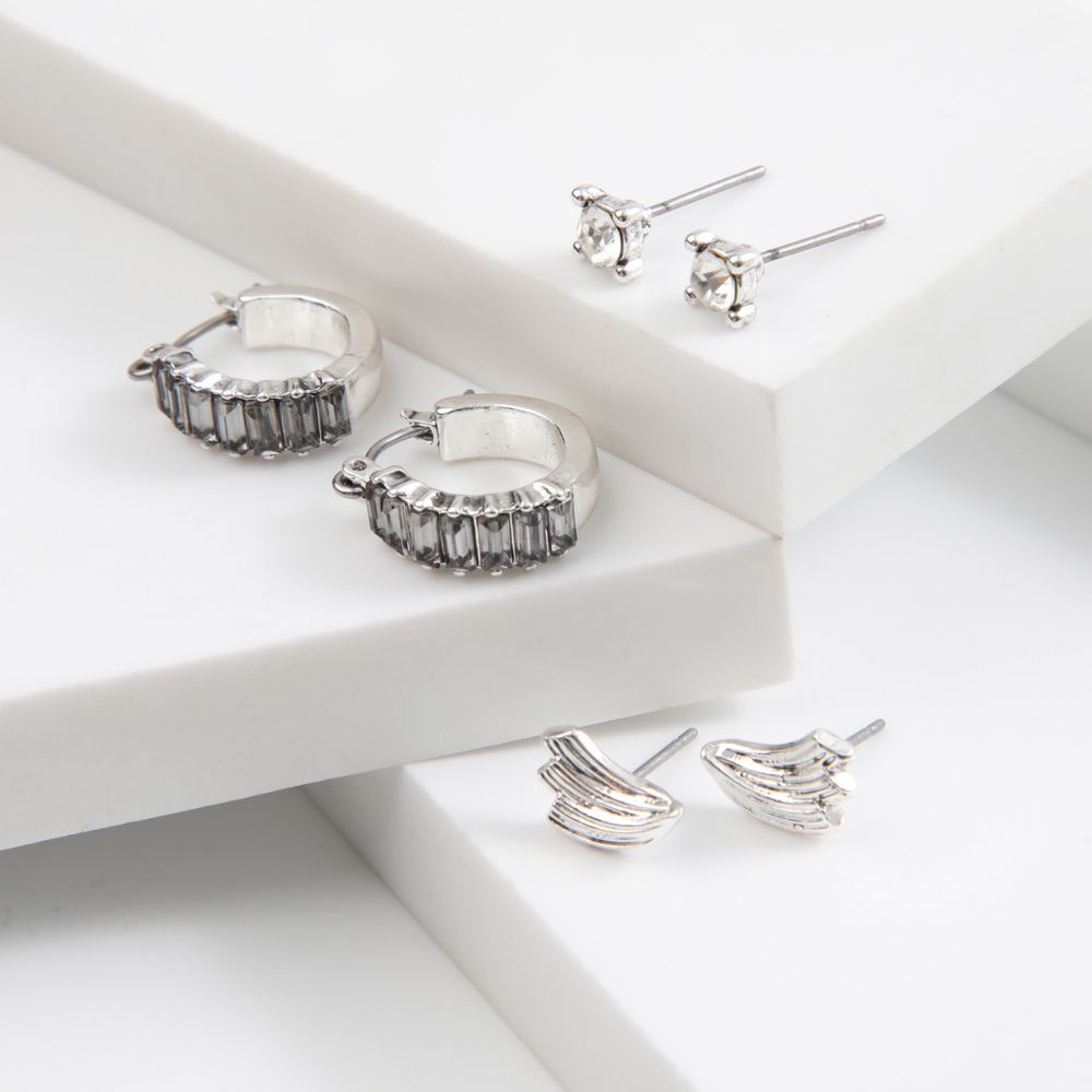 Set De 3 Aros Stones Plateado Humana