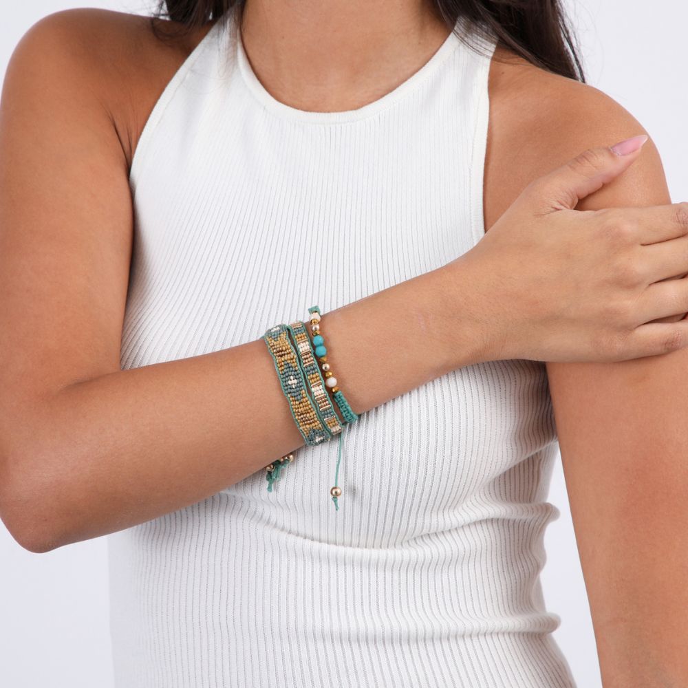 Set De 3 Pulseras Tejidas Verde Humana