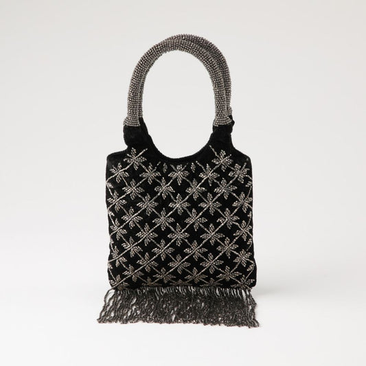 Cartera De Fiesta Bordado Flor Negro Humana