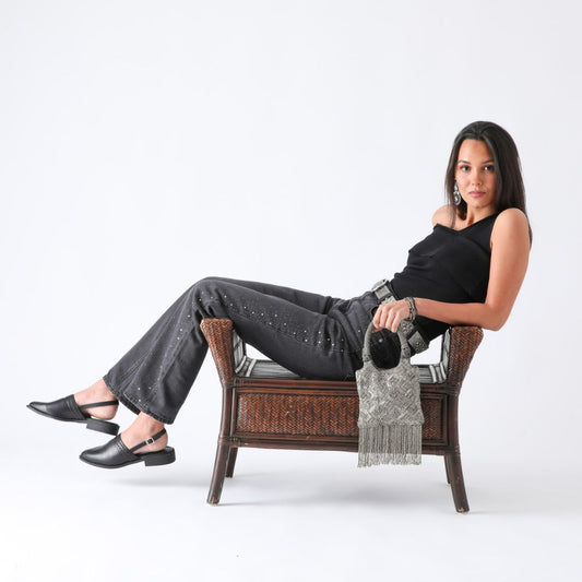 Cartera De Fiesta Bordado Flor Gris Humana