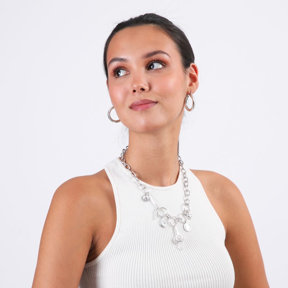 Set De Collar Y Aros Icons Plateado Humana