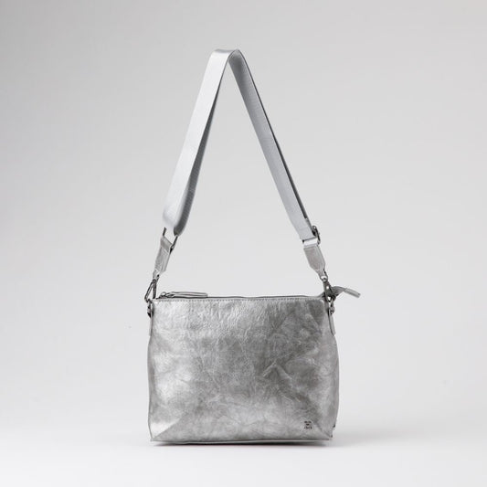 Cartera Bandolera Berta Ecocuero Plateado Humana