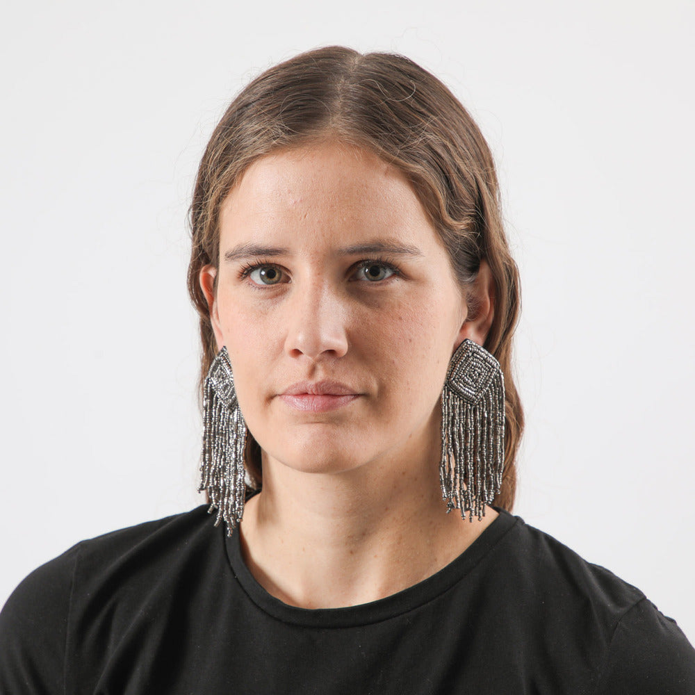 Aros Largo Flecos Plateado Humana