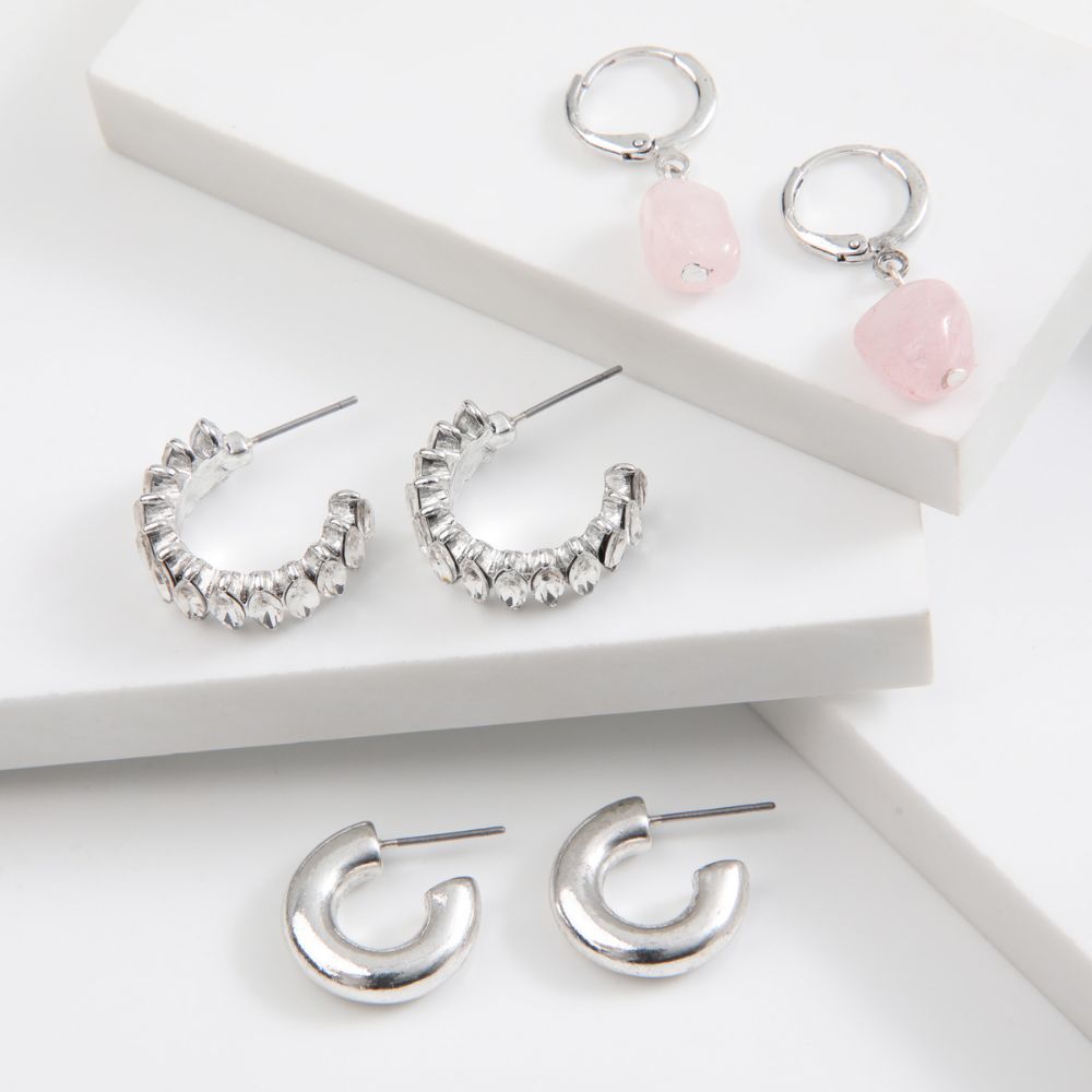 Set De 3 Argollas Rigel Plateado Humana