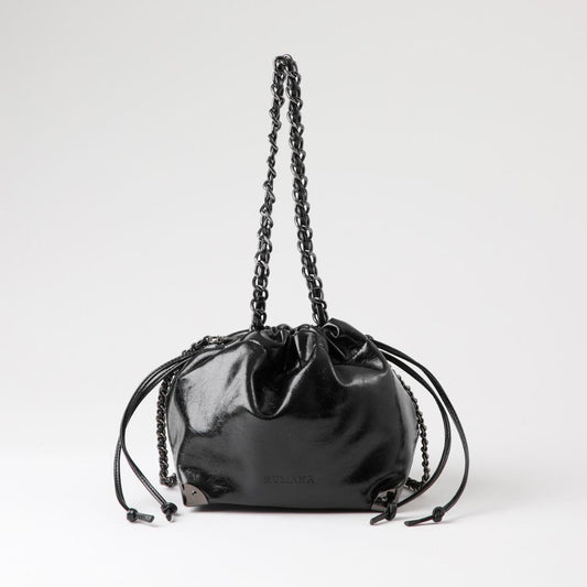 Cartera Bandolera Caty Ecocuero Brillante Negro Humana