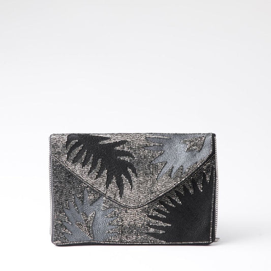 Cartera De Fiesta Mostacilla Hojas Plateado Humana