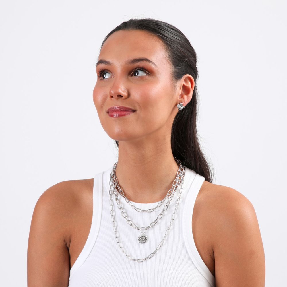 Collar Corto Triple Ojo Plateado Humana