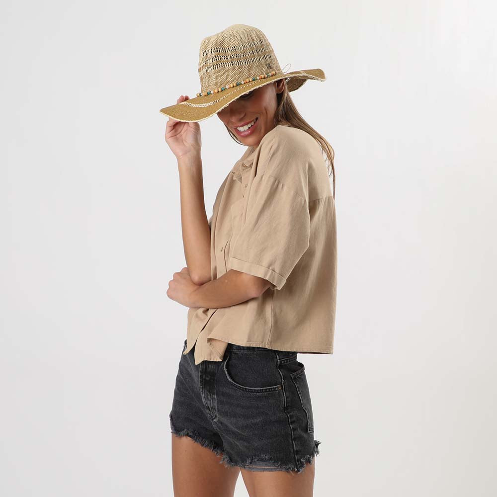 Sombrero Mostacillas Beige Humana