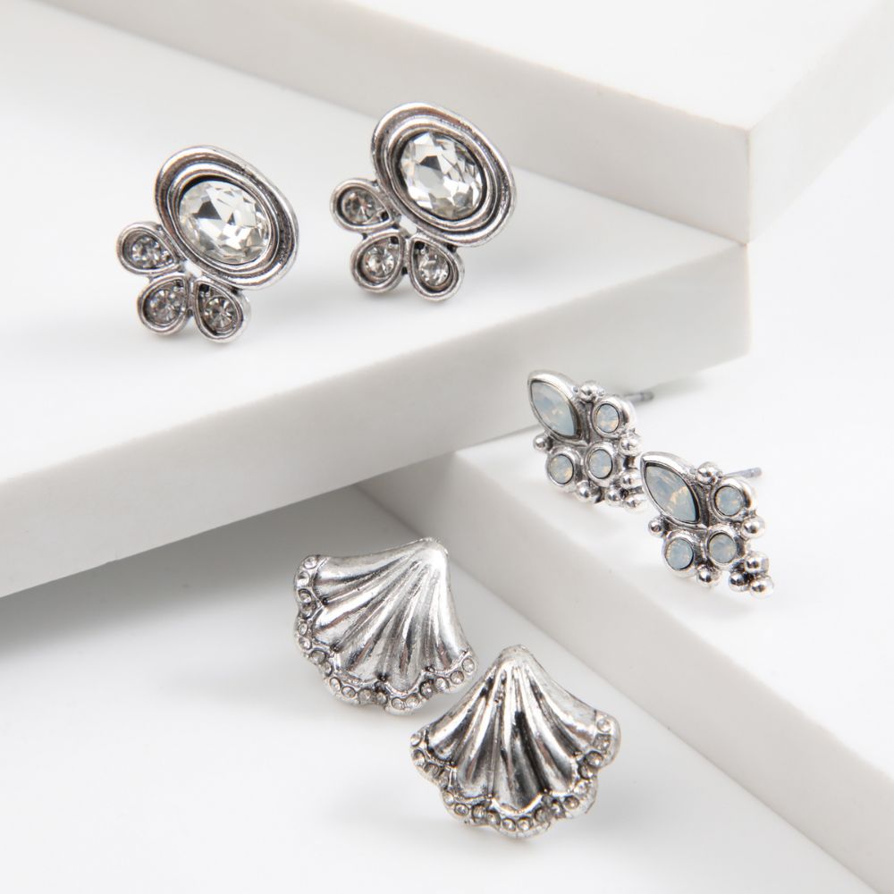 Set De 3 Aros Shell Plateado Humana