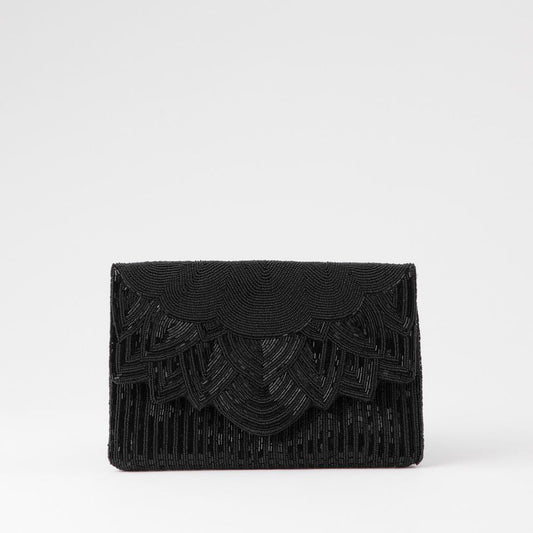 Cartera De Fiesta Mostacilla Abanico Negro Humana