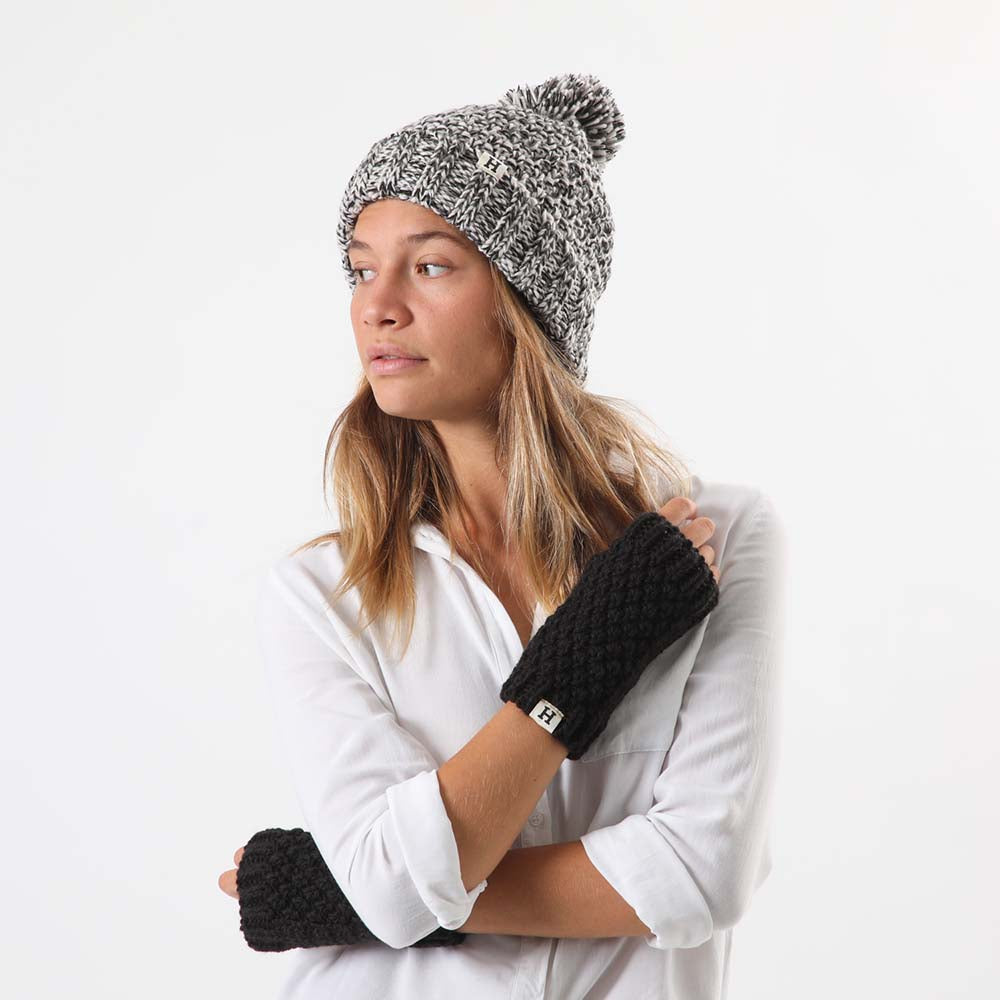 Pack De Gorro Tejido Y Mitones Tejidos Melange Negro Humana