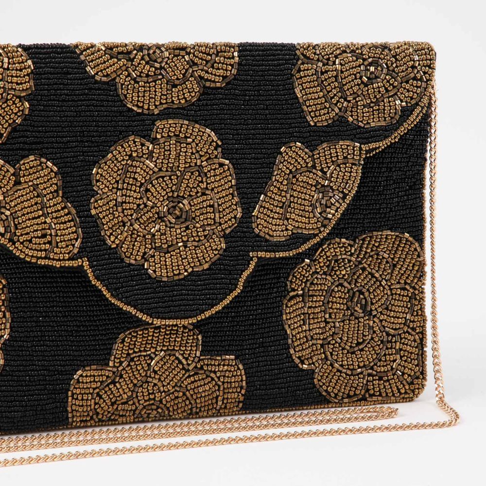 Cartera De Fiesta Mostacilla Flores Humana