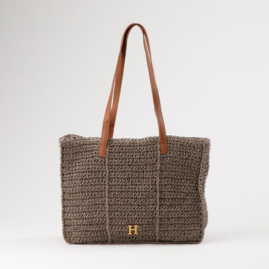 Cartera Tote Mona Tipo rafia tejida Taupé Playa Humana