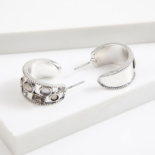 Aros Argolla Bloques Piedras Plateado Humana