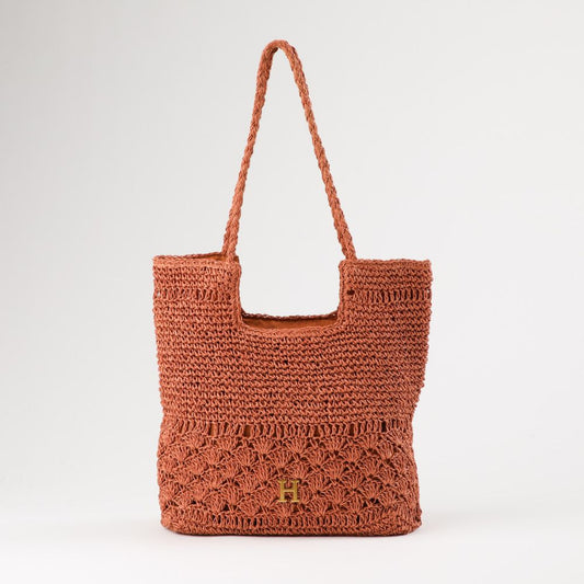 Cartera Tote Mia Tipo rafia tejida naranjo Playa Humana