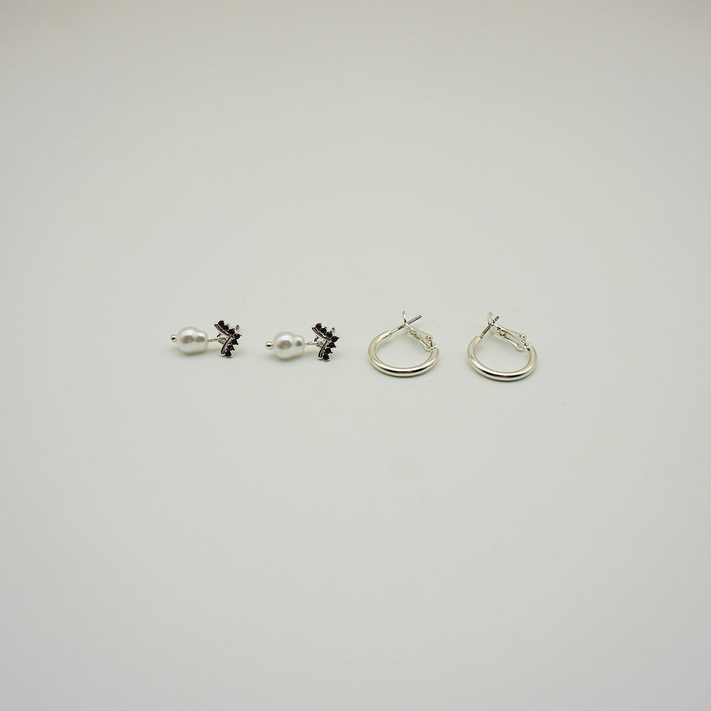 Aros Set Pearl Plateados Tatienne