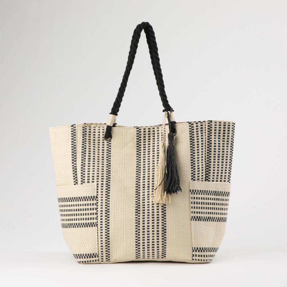 Cartera Tote Ficus Tejida tipo rafia blanco Playa ID – Humana