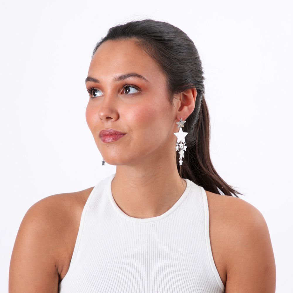 Aros Largo Stars Plateado Humana