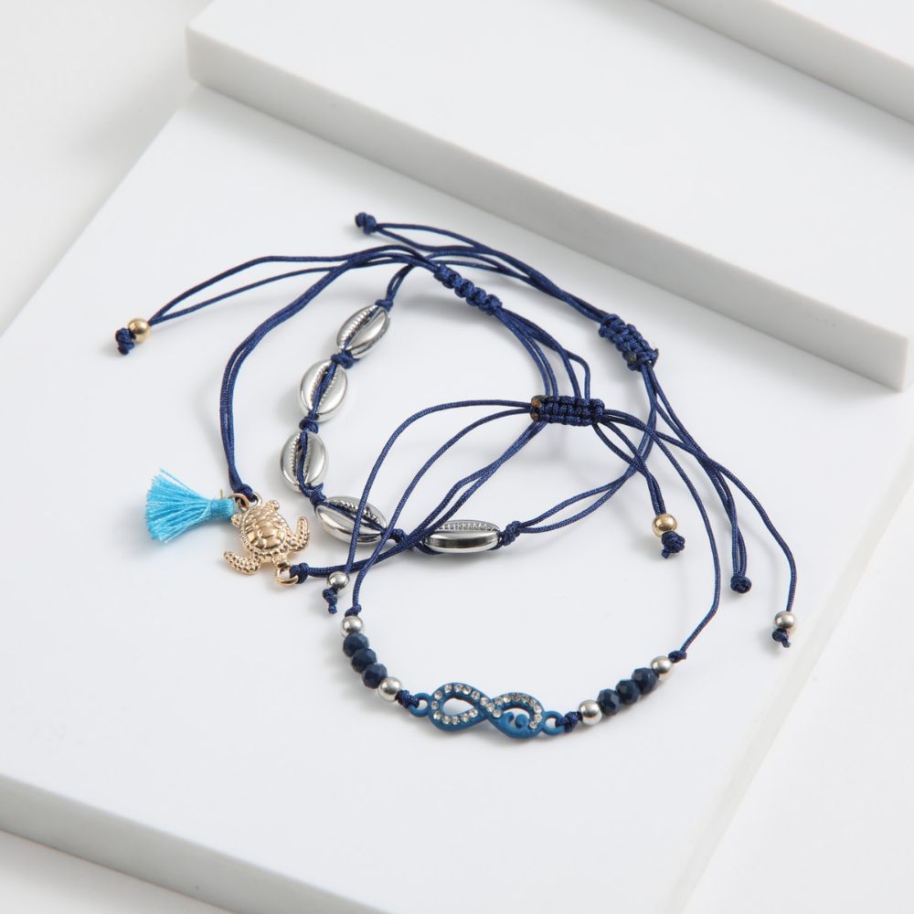 Set de 3 pulseras Cloe Hilo azul ID