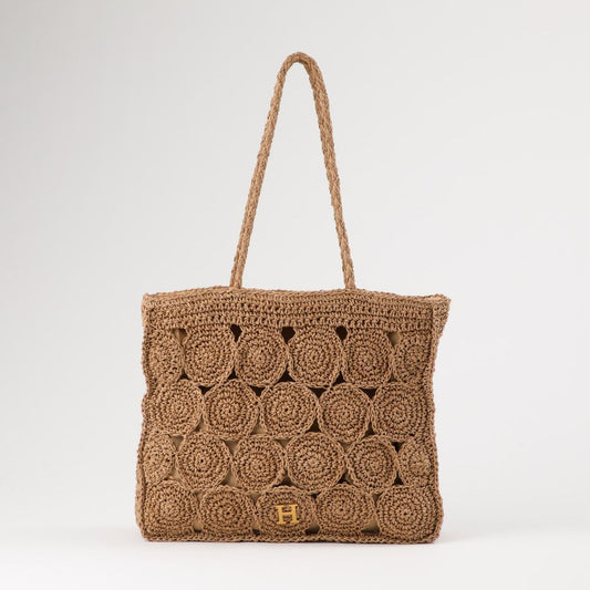 Cartera Tote Mila Tipo rafia tejida café Playa Humana