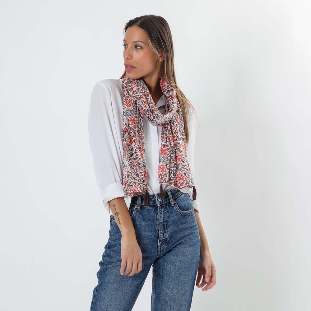 Pañuelo Estampado Avellana Naranjo Tatienne