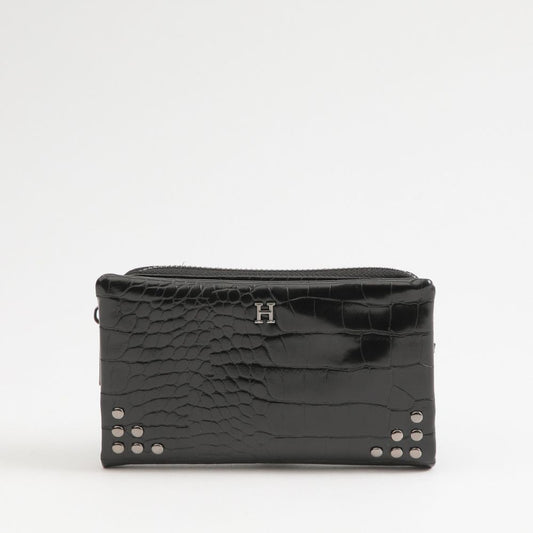 Billetera Chica Gisa Ecocuero Croco Negra Humana