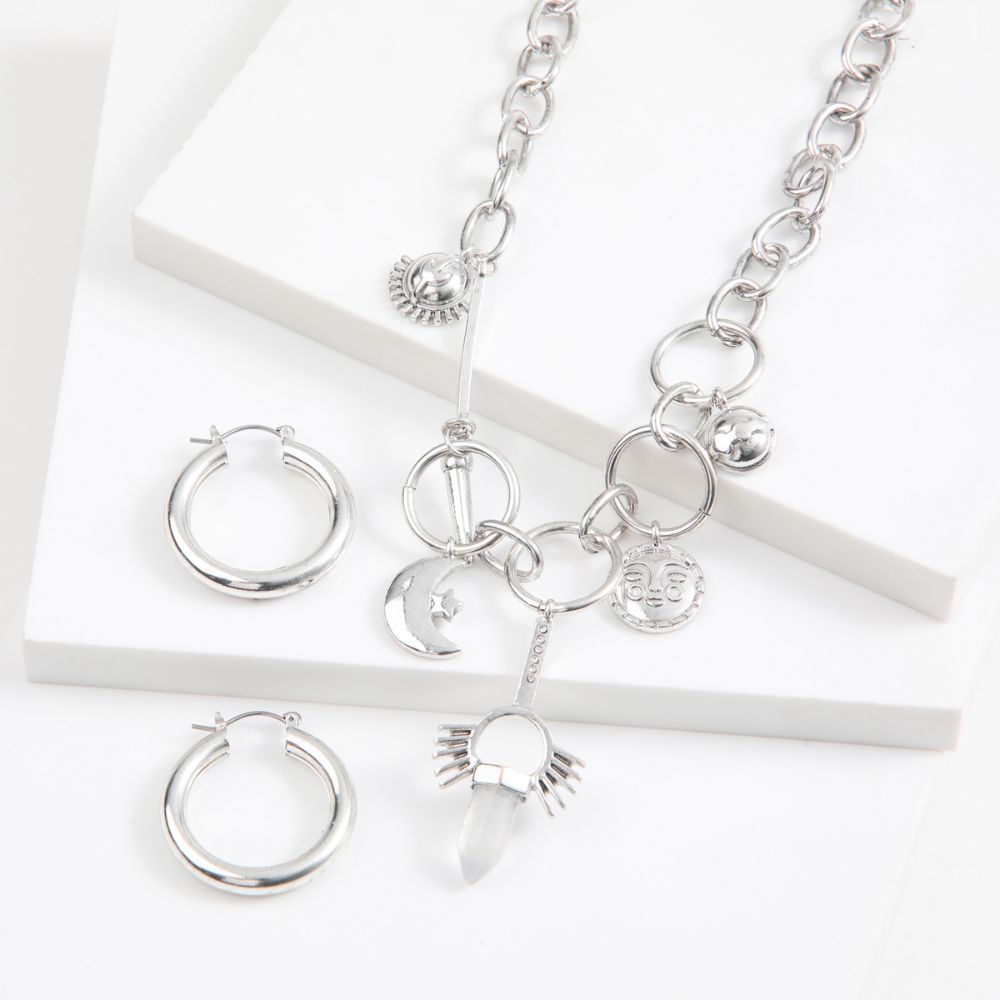 Set De Collar Y Aros Icons Plateado Humana