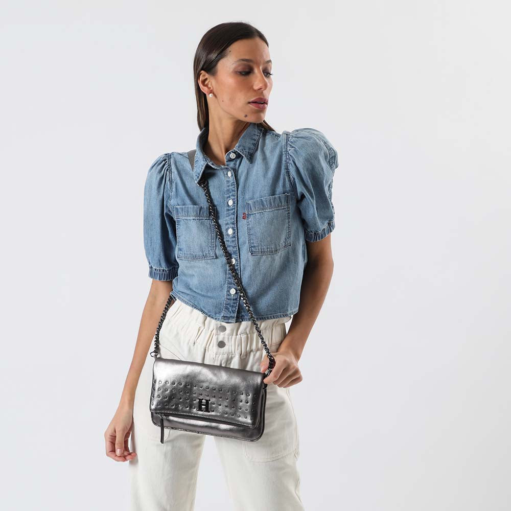 Cartera Cruzada Folded Silver Humana