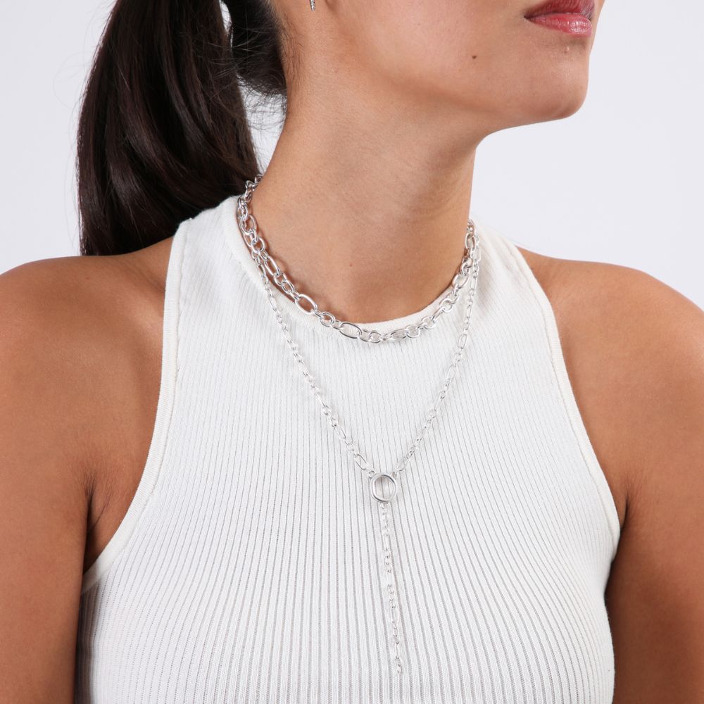 Collar Doble Cadena Plateado Humana