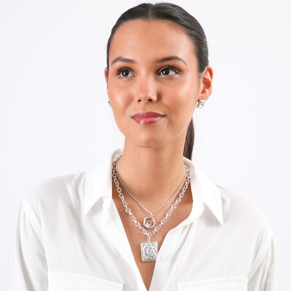 Collar Corto Doble Foz Plateado Tatienne