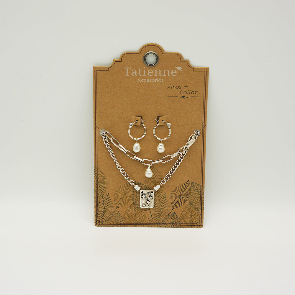 Pack Aros + Collar Estrella Plateado Tatienne