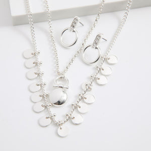 Set Collar y Aros Doble Coins Plateado Tatienne