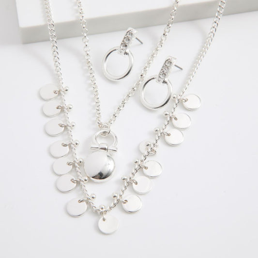 Set Collar y Aros Doble Coins Plateado Tatienne