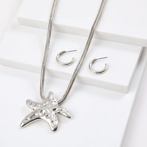 Set De Collar Drop Plateado Humana