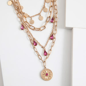 Collar Corto Cuadruple Malva Dorado Humana