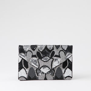 Cartera De Fiesta Mostacilla Floral Negro Humana