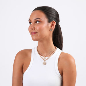 Set Collar y Aros Doble Coin Dorado Humana