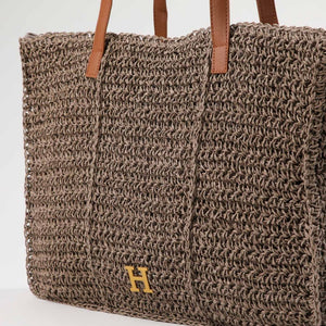 Cartera Tote Mona Tipo rafia tejida Taupé Playa Humana