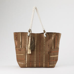 Cartera Tote Girasol Tejida tipo rafia café Playa ID