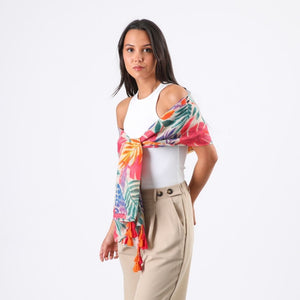 Pañuelo Estampado Petra Borlas Fucsia Tatienne