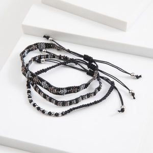 Set De 3 Pulseras Tejidas Negro Humana