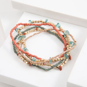 Set De 5 Pulseras Mostacilla Multicolor Turquesa Humana