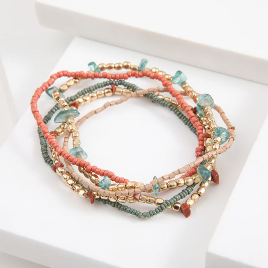 Set De 5 Pulseras Mostacilla Multicolor Turquesa Humana