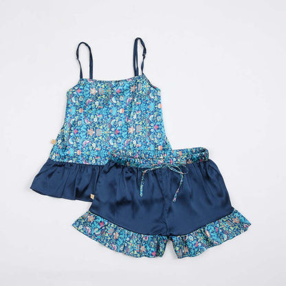 Pijama Short Flower Azul S Humana