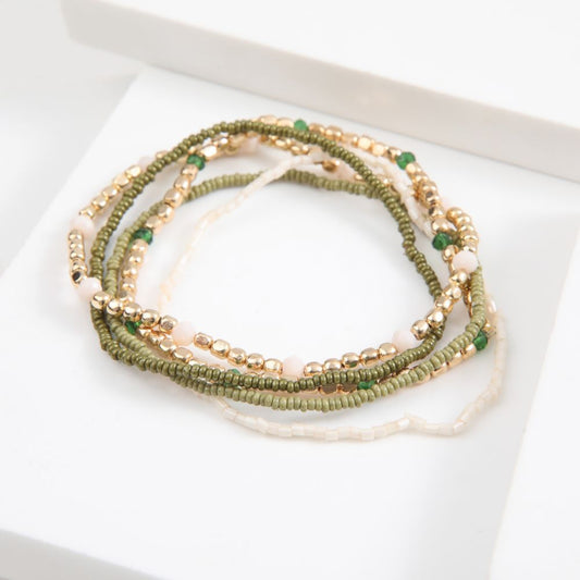 Set De 5 Pulseras Verde Humana