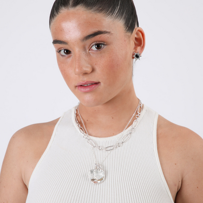 Set de aros y collar Mariela Plateado ID