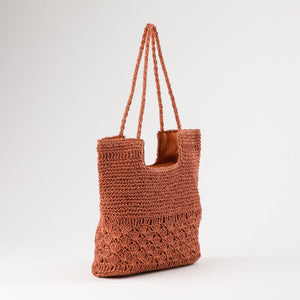 Cartera Tote Mia Tipo rafia tejida naranjo Playa Humana