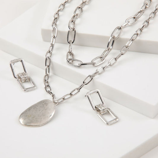 Set Collar Y Aros Trini Plateado Humana