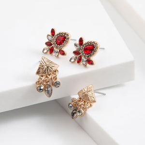 Set De 2 Aros Ruby Piedras Dorado Humana